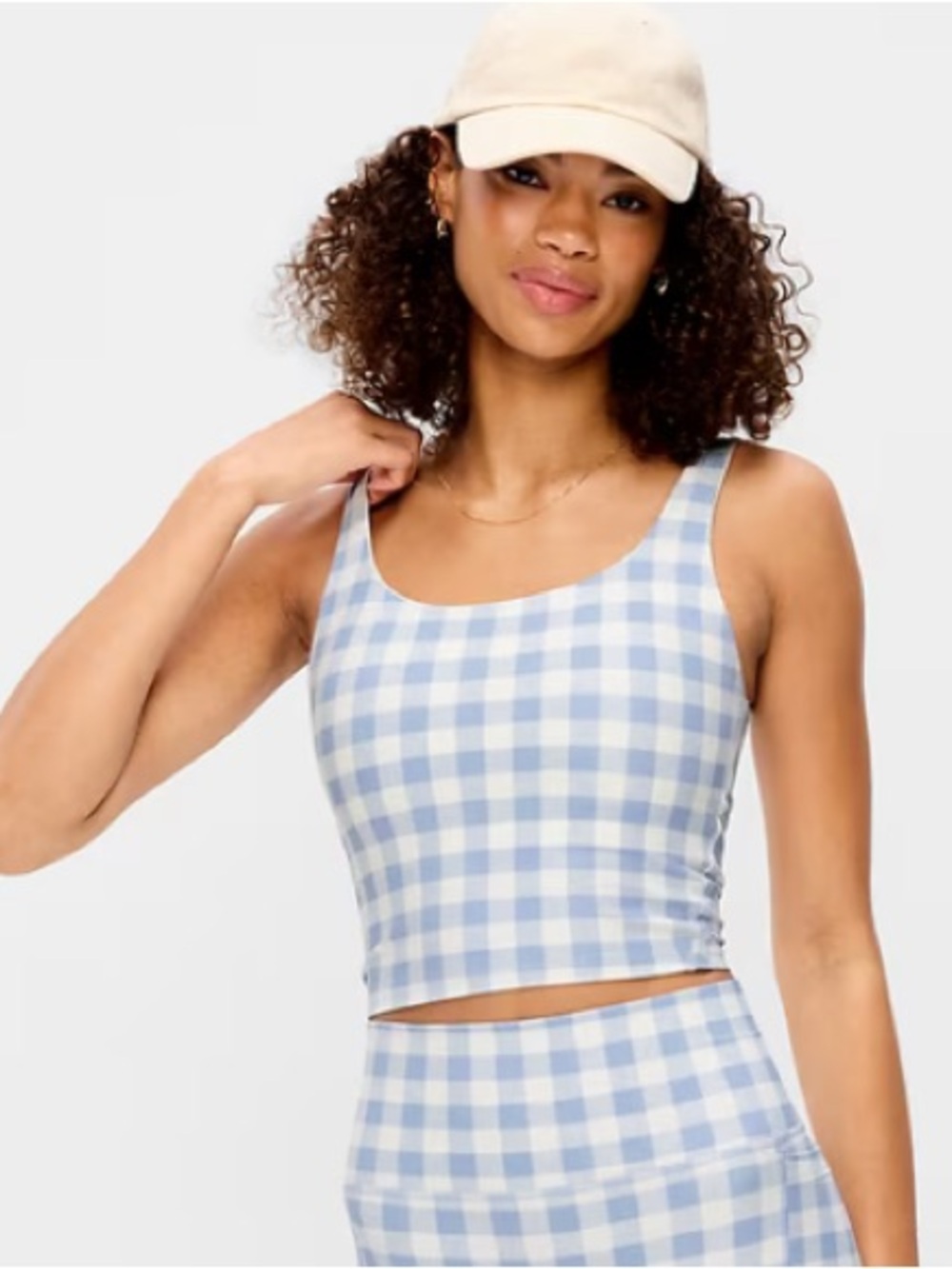 Old Navy Light Support PowerSoft Longline Sports Bra Blue Gingham